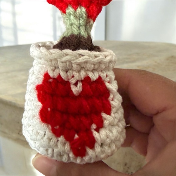 Handmade Crochet Heart Plant Decor – Valentine’s Gift – 5” Amigurumi Plush - Picture 3 of 5
